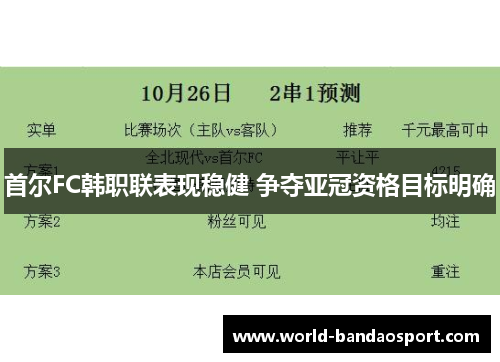 首尔FC韩职联表现稳健 争夺亚冠资格目标明确